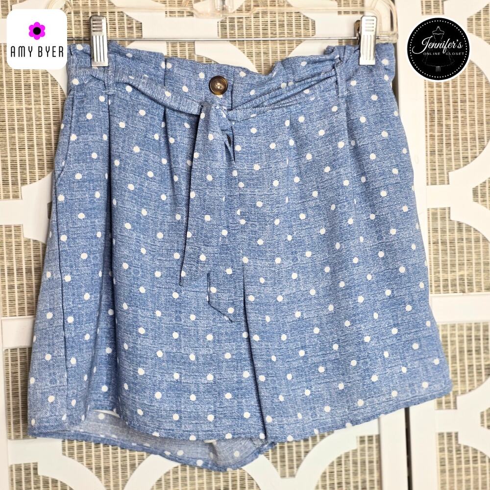 Amy Byer Girls Blue & White Polka Dot Belted Paperbag Waist Shorts Size 12